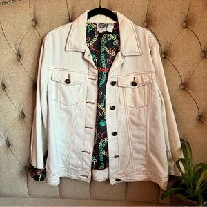 DG2 Diane Gilman White Denim Jacket with equestrian chain satin lining medium